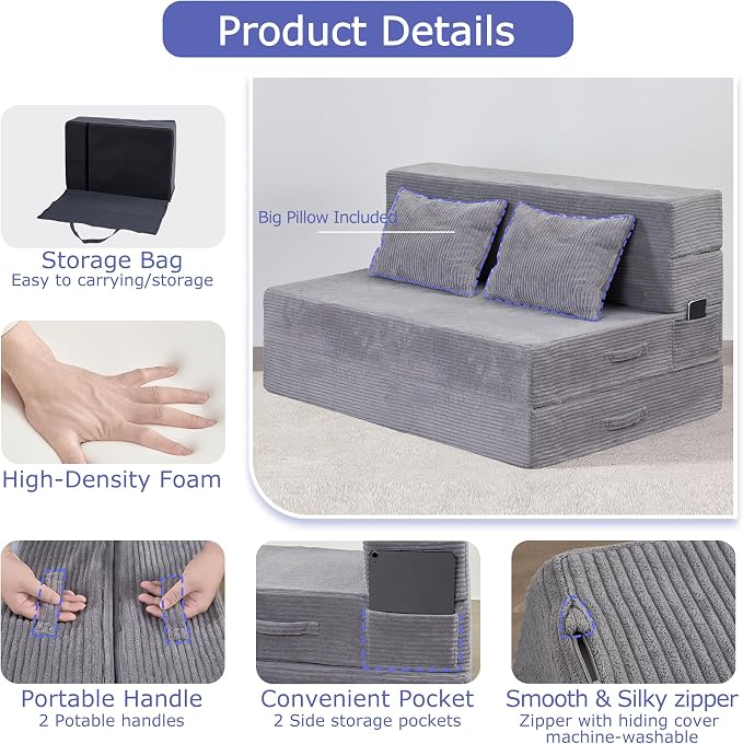 Folding Sofa Bed, 4 in 1 Convertible Sleeper Chair - Image 7