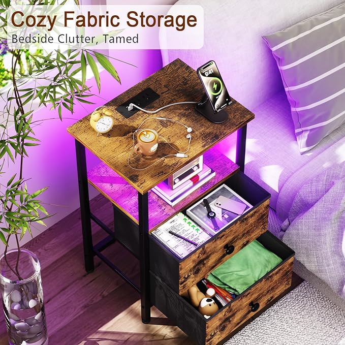 LOAKEKEL Night Stand with Charging Station, Small Bedside Table with USB Ports - Image 6