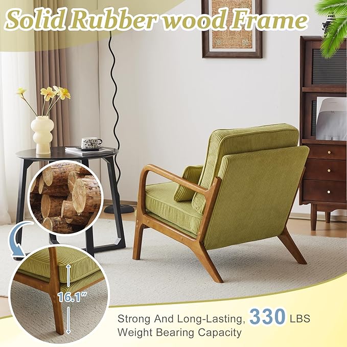 VINGLI Upgraded Premium Corduroy Accent Chair, Upholstered Arm Chair, Solid - Image 4