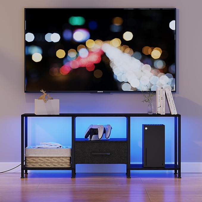 JARHETUN TV Stand with LED Lights, Entertainment Center with Open Shelves and - Image 2
