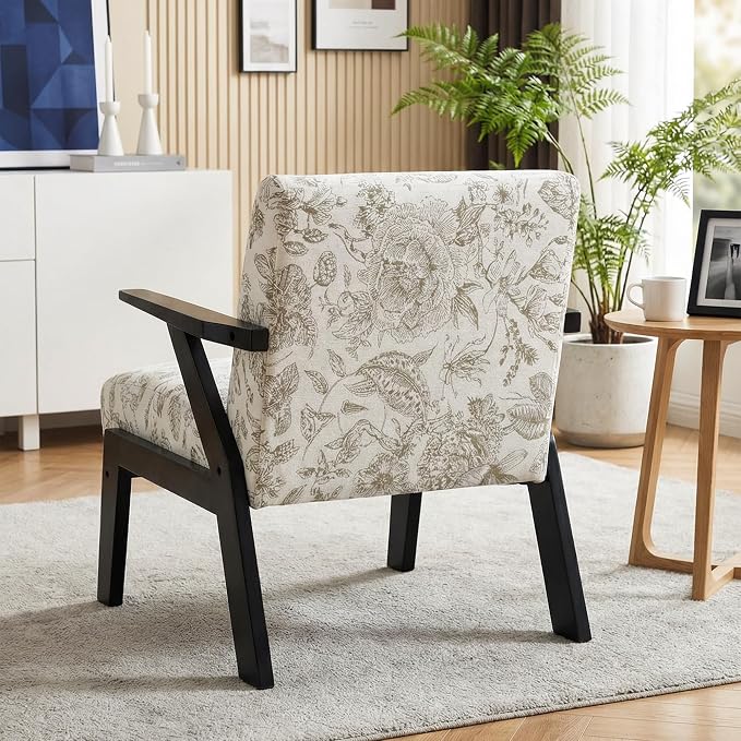 Floral Accent Chair, Mid Century Modern Chairs, Upholstered Armchair - Image 8
