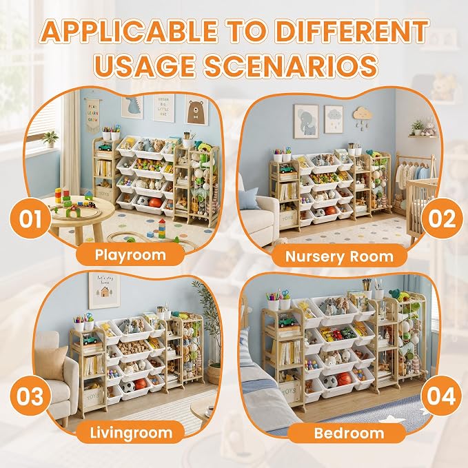 Toy Storage Shelf 3-in-1 Bookshelf & Stuffed Animal Storage & 12 Plastic Bins - Image 8