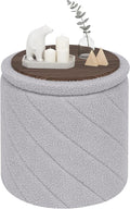 PINPLUS Ottoman with Stroage Round Boucle Ottoman and Tray Sherpa Removable by PINPLUS