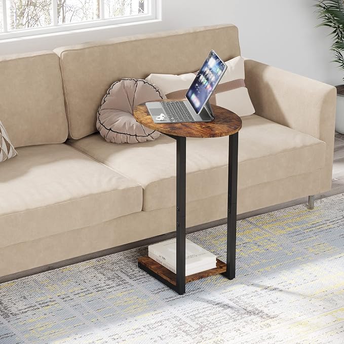 Hosfais Side Table Small End Table, C-Shaped Wood Sofa Table - Image 8