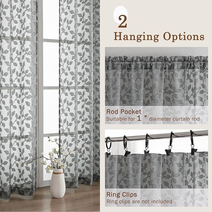 Chyhomenyc Extra Long Charcoal Grey Sheer Curtains 108 Inch Length 2 Panels Set - Image 5