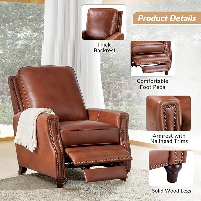 HULALA HOME Genuine Leather Manual Recliner Chairs Set of 2 - Image 5