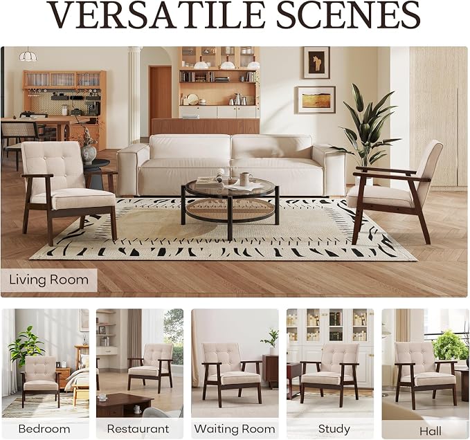 Bonzy Home Fabric Mid-Century Modern Accent Chair Set of 2, Upholstered Armchair - Image 6