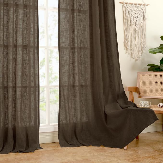 LAMIT Dark Brown Sheer Linen Curtains, 80 inch Light Filtering Semi Sheer - Image 9