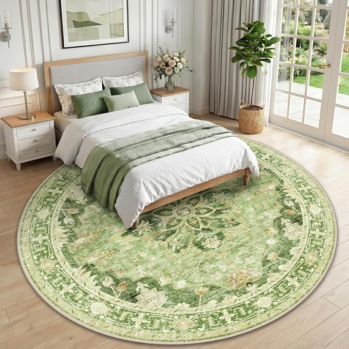 RELEANY Area Rugs Round 10ft Washable Non-Slip, Floral Vintage Distress Print - Image 2