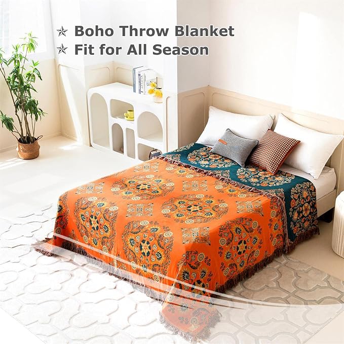 LUTBM Boho Throw Blanket for Bed 100% Cotton Soft Lightweight Quilt Floral - Image 3