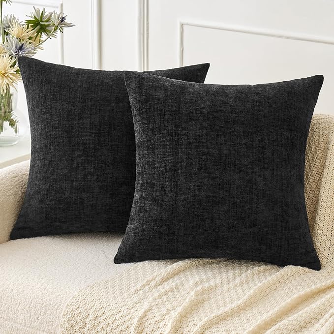 MIULEE Pack of 2 Black Throw Pillow Covers 16x16 Inch Soft Chenille Pillow by MIULEE