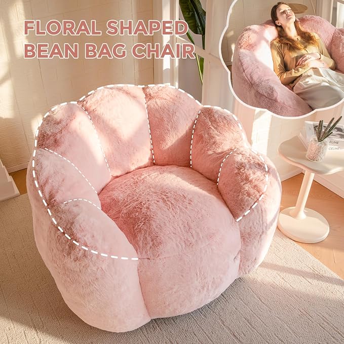 MAXYOYO Bean Bag Chair for Adults, Floral Shaped Bean Bag Sofa, Ultra Soft Faux - Image 6