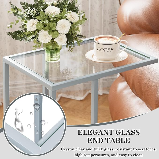 End Table, C Shaped Side Table for Sofa, Glass Couch Tray Snack Dinner Table - Image 5