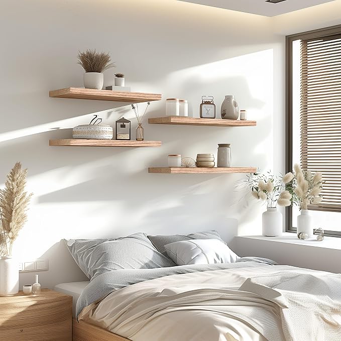 YYWUOJJ Wood Floating Shelves for Wall Decor, Rustic Wall Shelves for Bedroom - Image 3