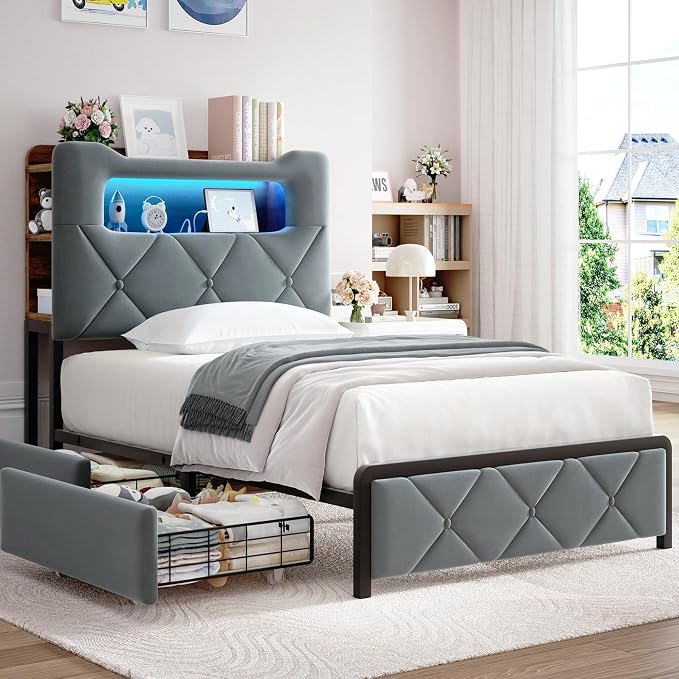 Jocoevol Twin Upholstered LED Bed Frame by JOCOEVOL
