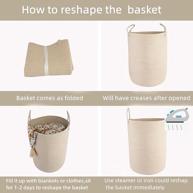XUANGUO Cotton Rope Laundry Basket Hamper - Image 7