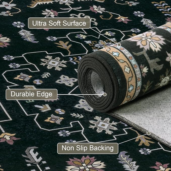 6x9 Area Rugs Living Room Rug: Washable Vintage Boho Medallion Rug No Slip - Image 7