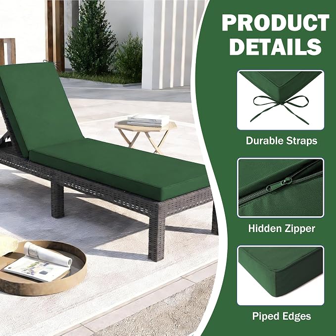 2 Pcs Chaise Lounge Cushions Outdoor Set of 2, Outdoor Chaise Cushion - Image 6