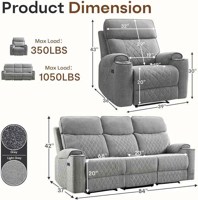 HAOMARKETS 3-Piece Power Recliner Sofa Set - Image 2
