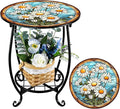Cinnvoice Outdoor Side Table Round Small Mosaic Patio Accent Indoor End Plant by Cinnvoice