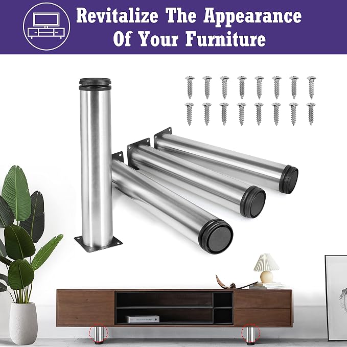 12 Inch Metal Furniture Legs Stainless Steel Adjustable Legs Silver Metal Legs - Image 2