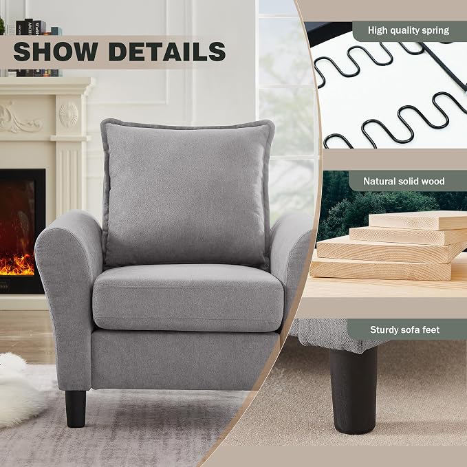 Mid-Century Accent Chair, Modern Linen Fabric Armchair - Image 3