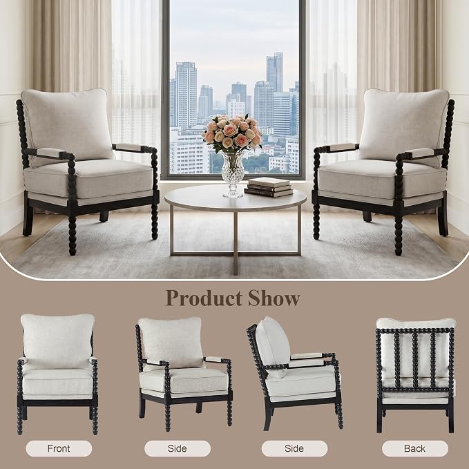 DUHOME Linen Fabric Spindle Accent Chairs Set of 2, Bobbin Chair - Image 7