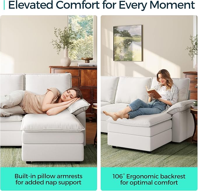 LINSY HOME Chaise Modular for Sectional Sofa, Cloud Sofa Lounge - Image 3