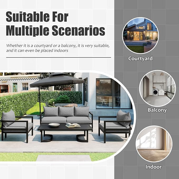 4-Piece Outdoor Steel Sofa Set, All Weather Patio Conversation Set - Image 7