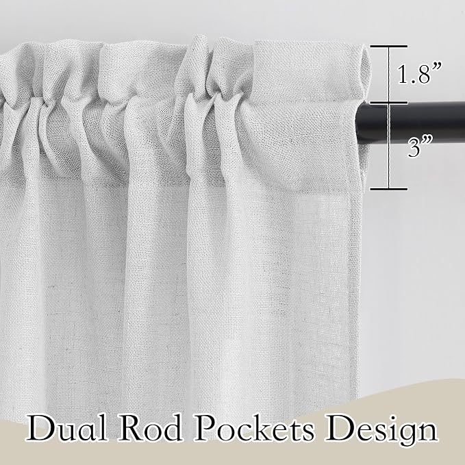 RYB HOME Bathroom Curtains Over Sink 36 inches Length, Linen Blend Semi Sheer - Image 2