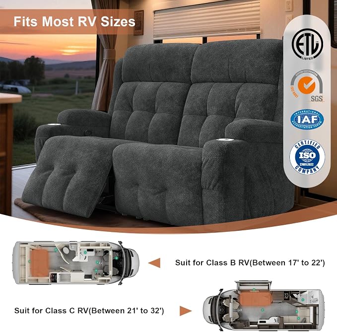 RV Loveseat Recliner Sofa, Wall Hugger Double Recliners - Image 5