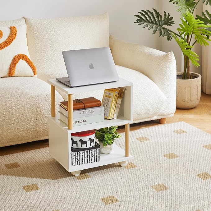 Aibiju Wooden Night Stand with Open Shelf, Nightstand with Wheels, S-Shaped Bed - Image 6