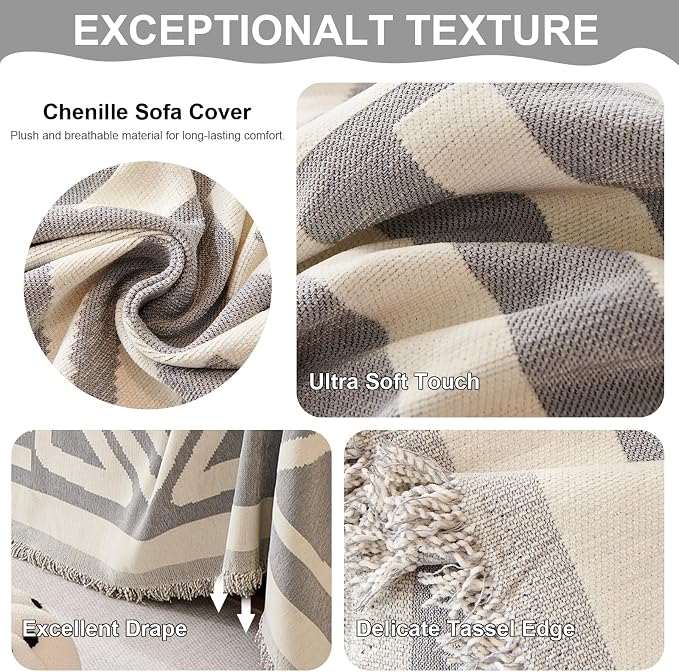 VClife Boho Couch Covers for Sofa, Reversible Plaid Checkered Sofa Slipcover - Image 5