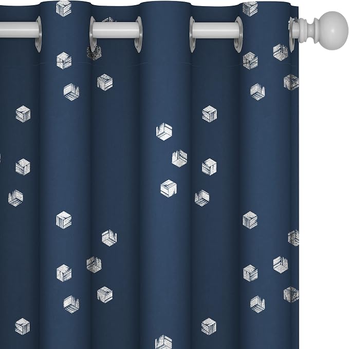 Deconovo Designer Series Silver Cubic Print Blackout Curtains by Deconovo