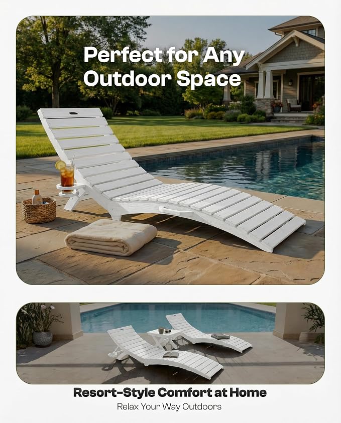 Folding HDPE Pool Lounge Chairs Set of 6, Pre-Assembled Outdoor Chaise Lounge - Image 7