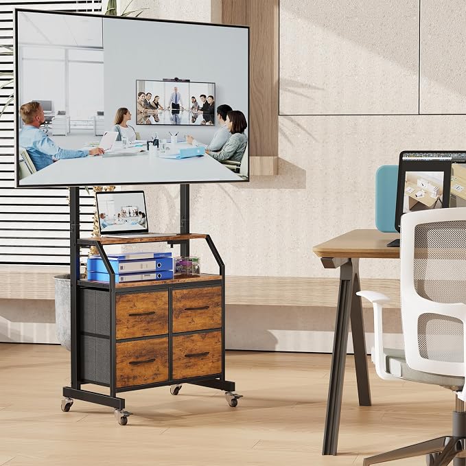 Rolling TV Stand with Mount & 4 Fabric Drawers - Image 8