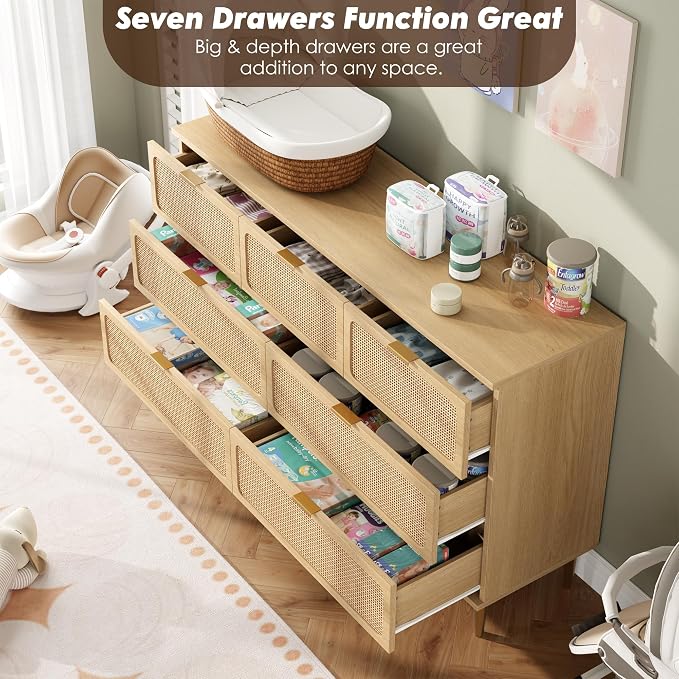 GarveeHome Rattan 7 Drawer Dressers - Image 4