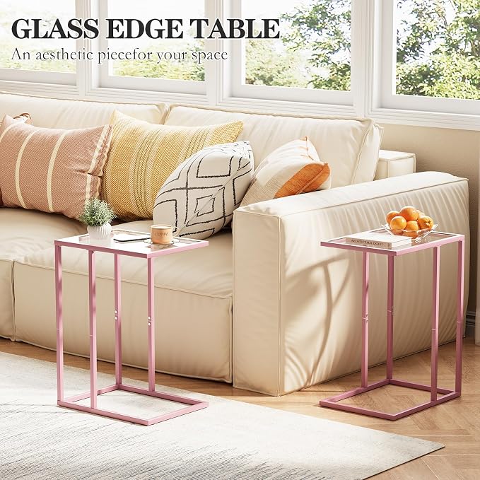 C Shaped End Table Set of 2, Small Side Couch Sofa Tables - Image 2