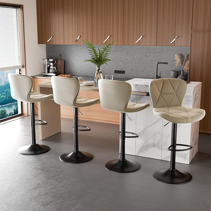 Nalupatio Modern Bar Stools Set of 4, Adjustable Faux Leather Upholstered - Image 6