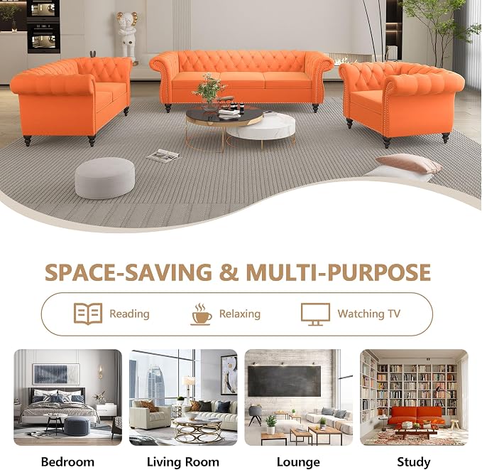 Chesterfield Loveseat Sofa, Modern Velvet Small Sofa Couch 2 Seater - Image 7
