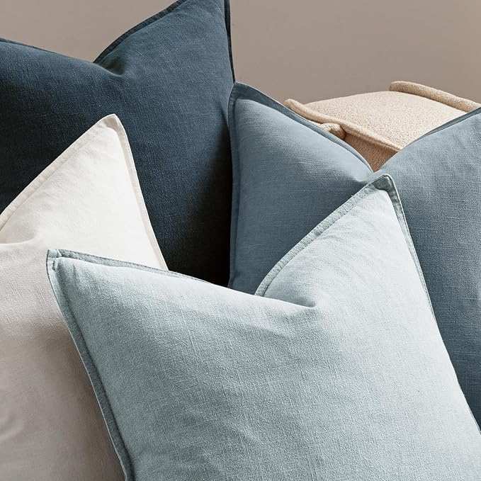 MIULEE Blue Pillow Covers Pack of 4 Decorative Natural Solid Throw Pillow - Image 6