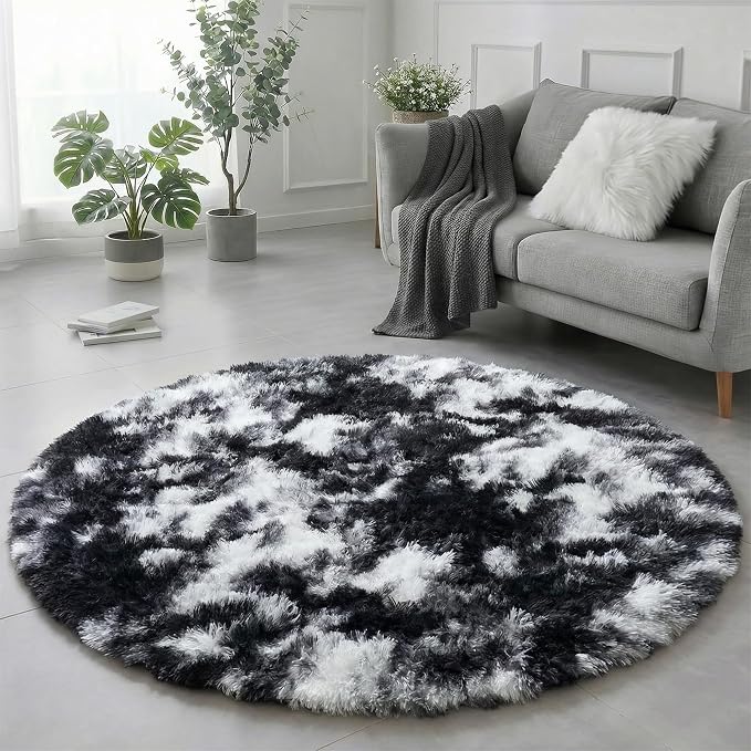 Amdrebio Black White Grey Circle Rug 6Ft Round Area Rugs by Amdrebio