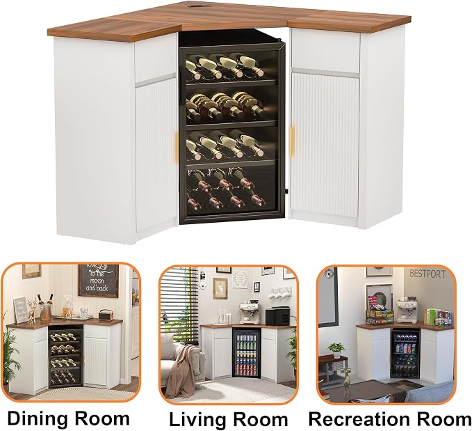GDLF Corner Bar Cabinet with Fridge Space, Corner Coffee Bar Station with - Image 6