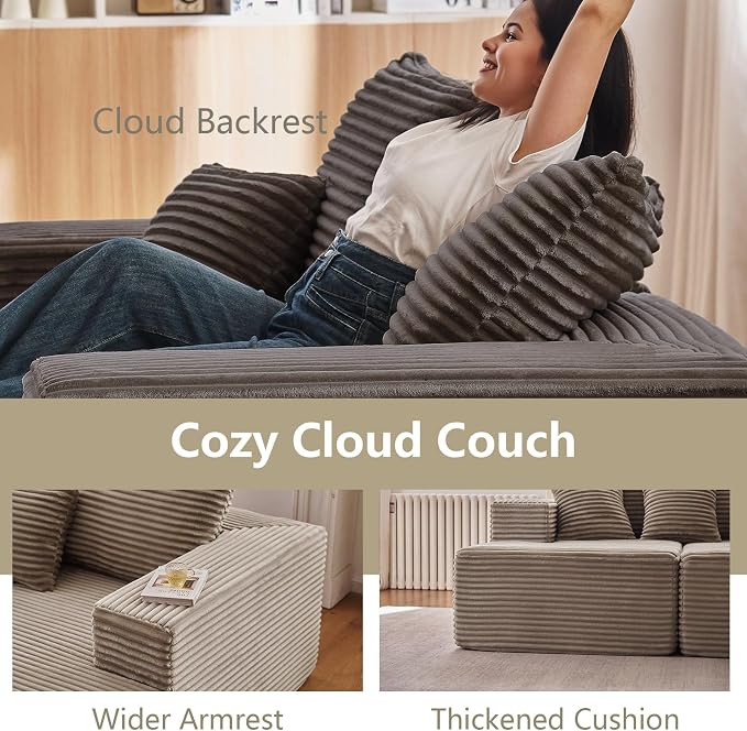 140" Sectional Cloud Couch for Living Room, Modular Floor Deep-Seat Sofa - Image 6