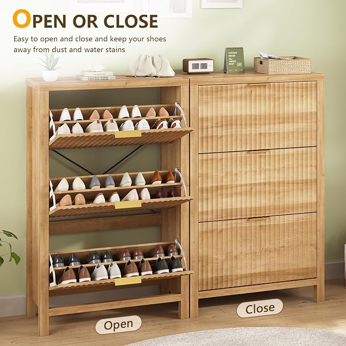 YOMILUVE Shoe Cabinet Storage for Entryway, Fluted Shoe Cabinet - Image 7