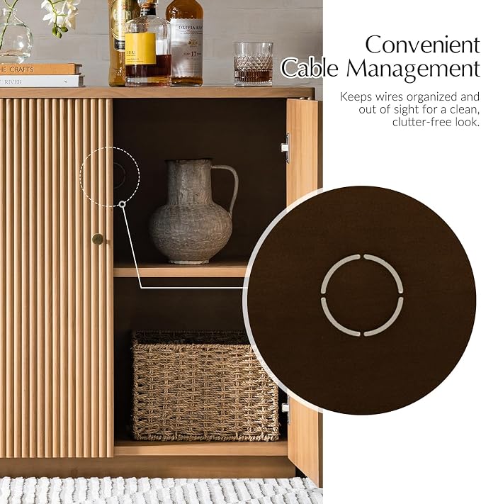 HULALA HOME Solid Wood Sideboard Buffet Cabinet Set of 2 - Image 3