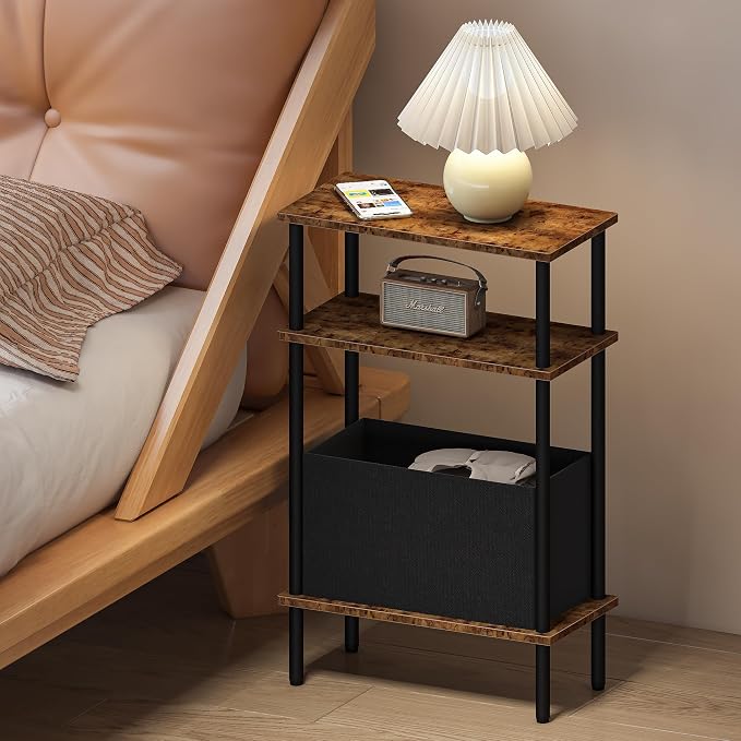 Narrow Side Table with Fabric Basket, End Table - Image 8