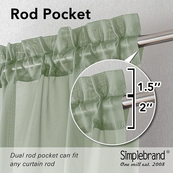 Simplebrand Sage Green Sheer Curtains 90 Inches Long 2 Panels, Light Filtering - Image 6