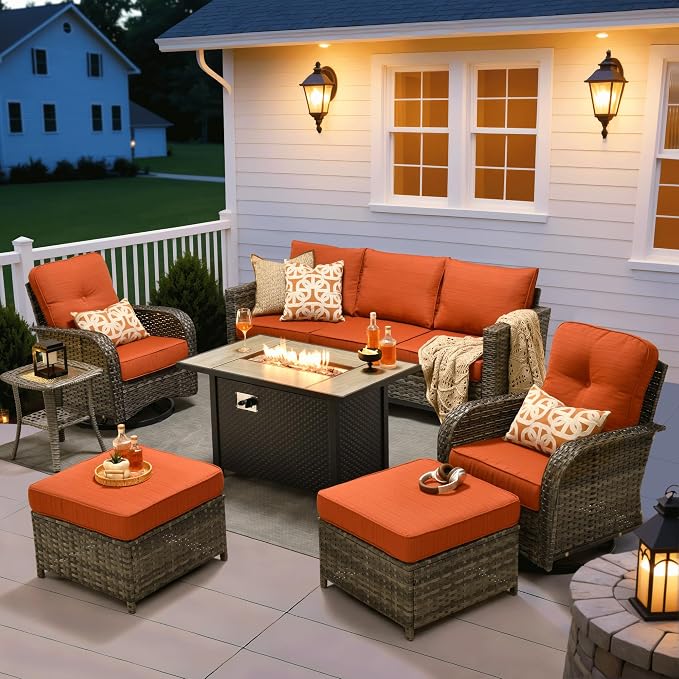 ovios 7 Pieces Patio Furniture Set, Outdoor Wicker Sofa Couch by OVIOS