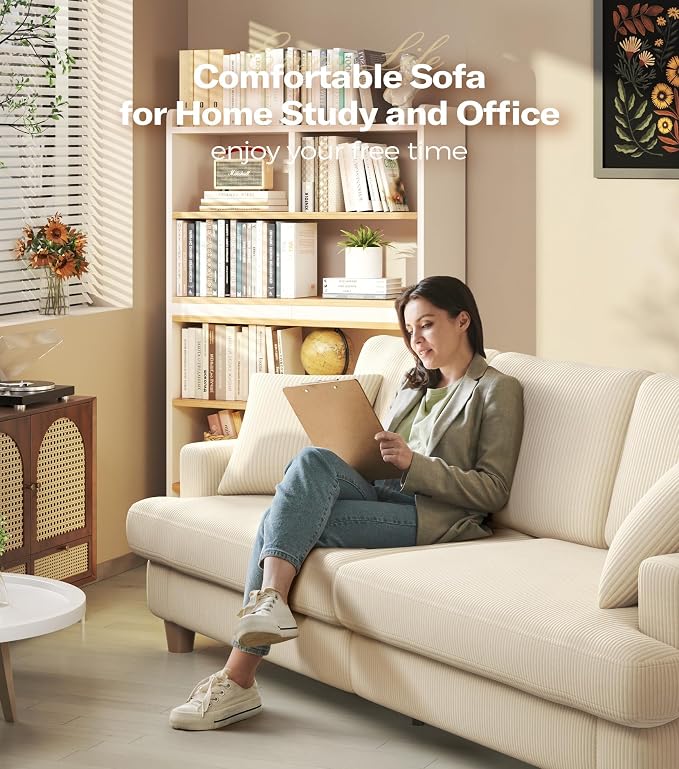 87in Corduroy Couch, Kidirect Sofa No Tool Assembly, Comfy Couches - Image 7